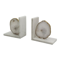 Hemi Agate Bookends Set of 2, Glam White Natural Stone and Marble - BM350149