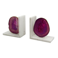 Hemi Agate Bookends Set of 2, Glam Pink Natural Stone, White Marble - BM350150