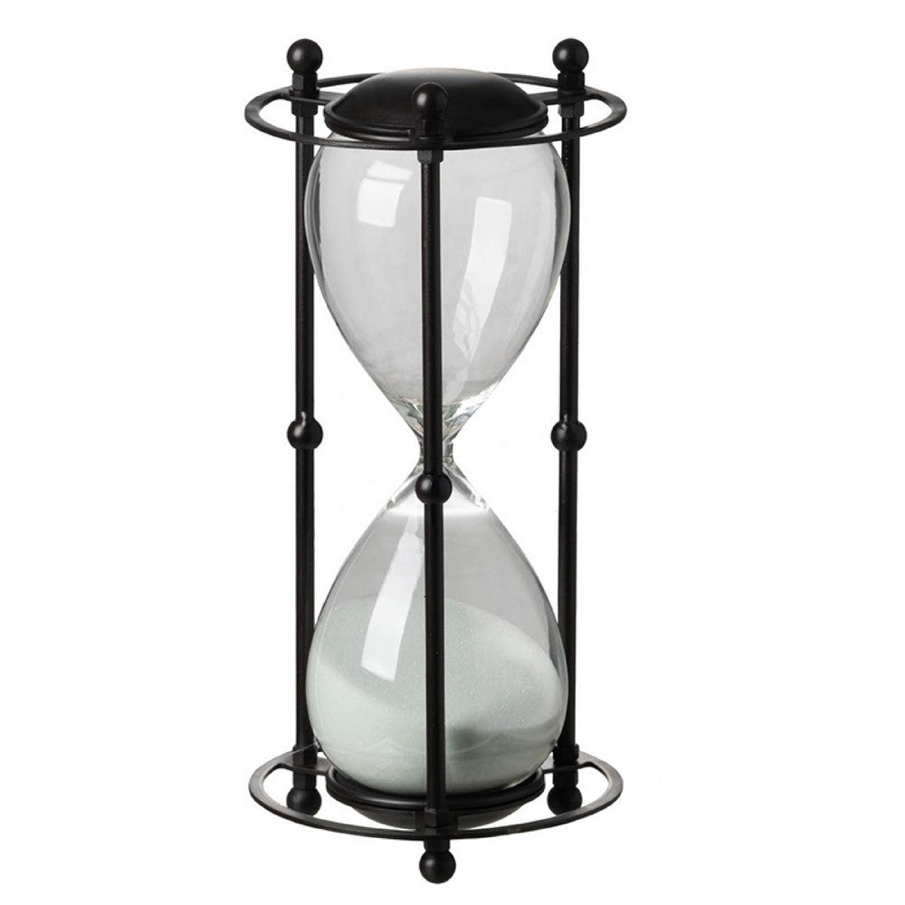 Iaon Hourglass Timer with White Sand, Tabletop 13 Inch Black Iron Stand - BM350151
