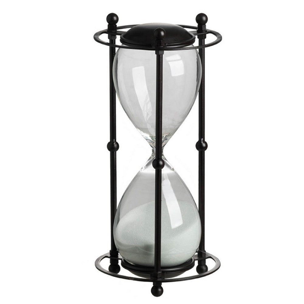 Iaon Hourglass Timer with White Sand, Tabletop 13 Inch Black Iron Stand - BM350151