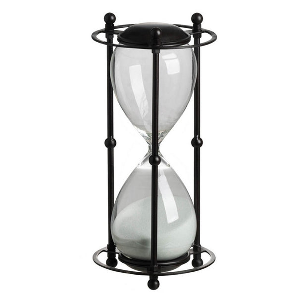 Iaon Hourglass Timer with White Sand, Tabletop 13 Inch Black Iron Stand - BM350151