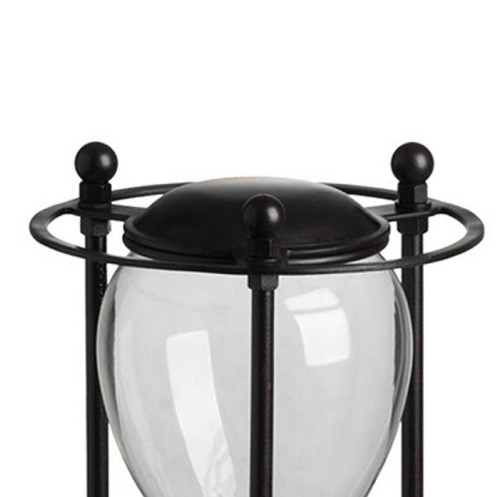 Iaon Hourglass Timer with White Sand, Tabletop 13 Inch Black Iron Stand - BM350151
