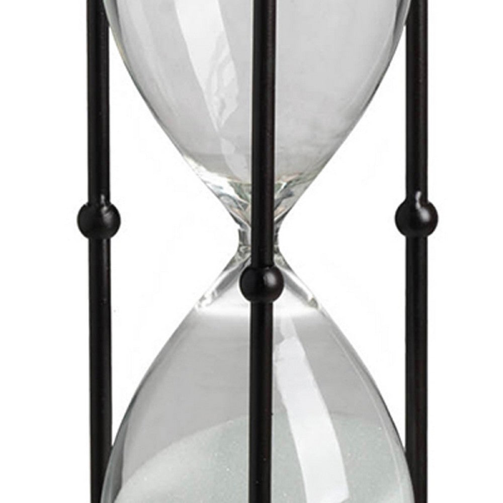 Iaon Hourglass Timer with White Sand, Tabletop 13 Inch Black Iron Stand - BM350151