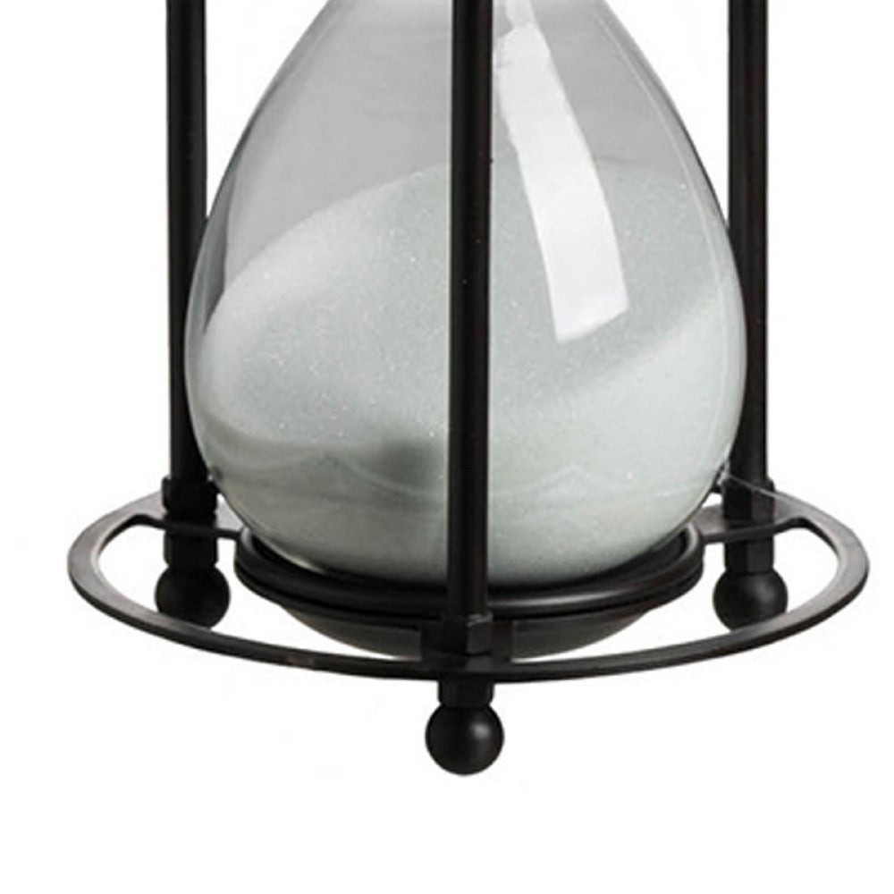 Iaon Hourglass Timer with White Sand, Tabletop 13 Inch Black Iron Stand - BM350151