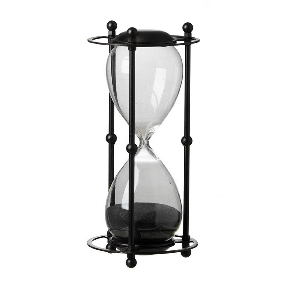 Iaon Hourglass Timer with Black Sand and Iron Stand, Tabletop 13 Inch - BM350152