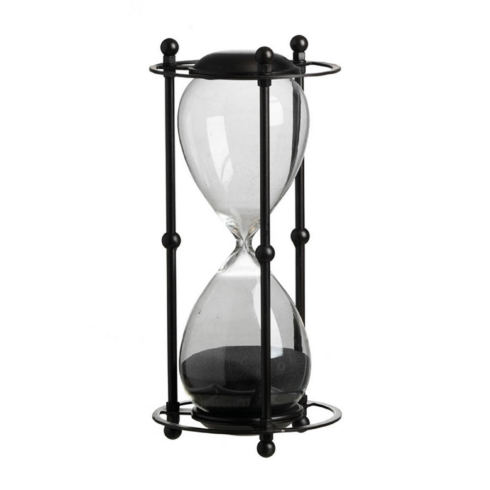 Iaon Hourglass Timer with Black Sand and Iron Stand, Tabletop 13 Inch - BM350152