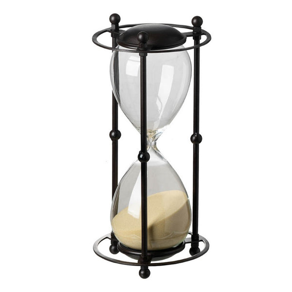 Iaon Hourglass Timer with Beige Sand, Tabletop 13 Inch Black Iron Stand - BM350153