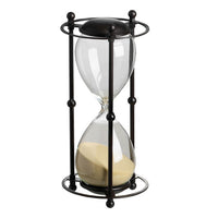 Iaon Hourglass Timer with Beige Sand, Tabletop 13 Inch Black Iron Stand - BM350153