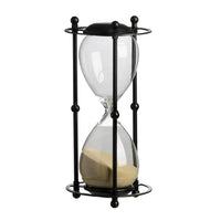 Iaon Hourglass Timer with Beige Sand, Tabletop 13 Inch Black Iron Stand - BM350153