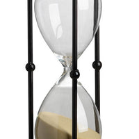 Iaon Hourglass Timer with Beige Sand, Tabletop 13 Inch Black Iron Stand - BM350153