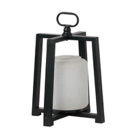 Lantern with White Glass Insert, Fir Wood and Iron Loop, 17 Inch - BM350154