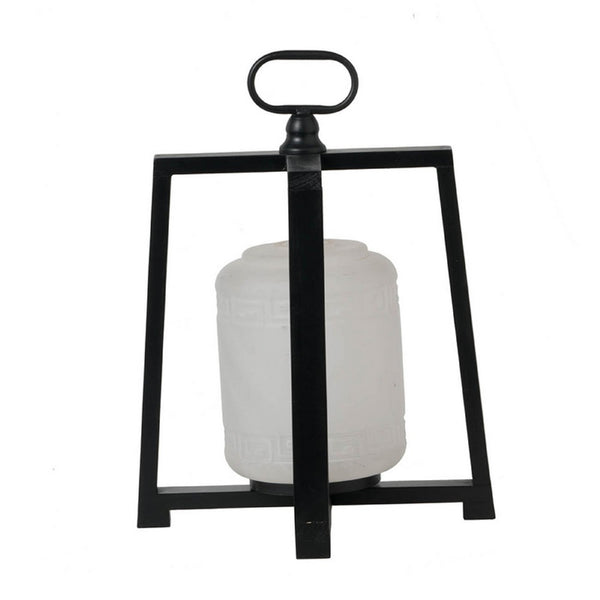 Lantern with White Glass Insert, Fir Wood and Iron Loop, 17 Inch - BM350154