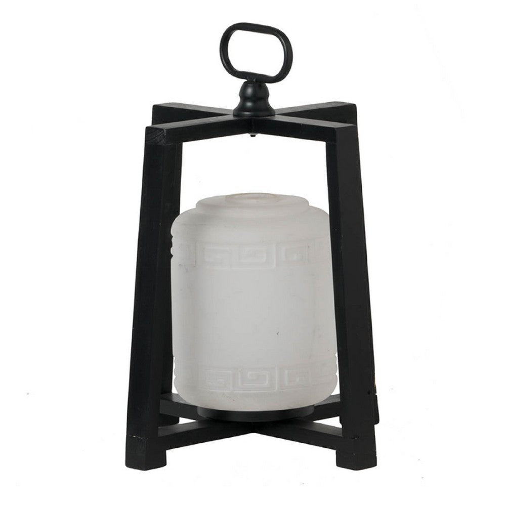 Lantern with White Glass Insert, Fir Wood and Iron Loop, 17 Inch - BM350154