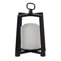 Lantern with White Glass Insert, Fir Wood and Iron Loop, 17 Inch - BM350154