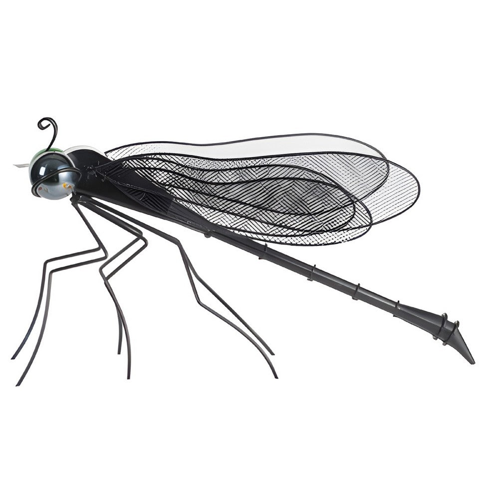 Decorative Dragonfly Garden Accent with Solar Lights, Black Iron Frame - BM350155