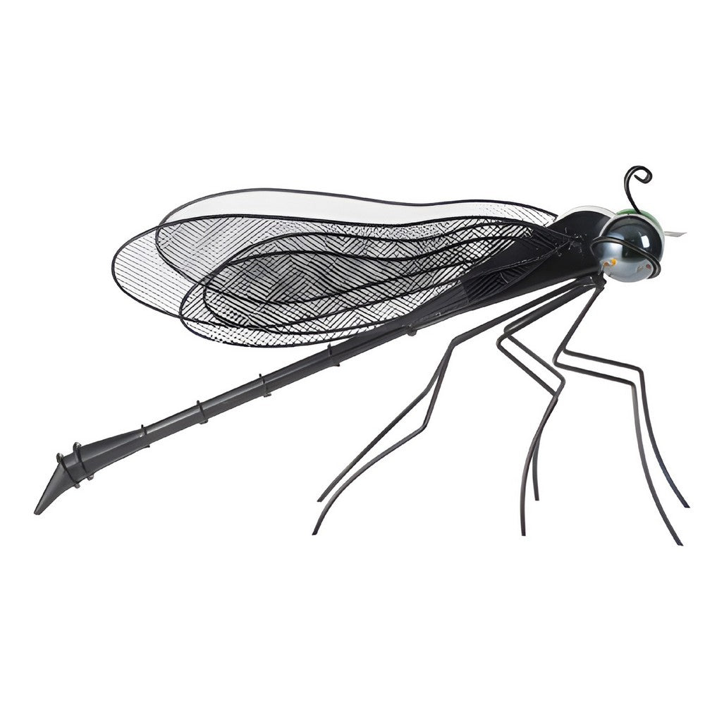 Decorative Dragonfly Garden Accent with Solar Lights, Black Iron Frame - BM350155
