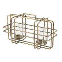 Decorative Candle Holder with Glass and Gold Open Geometric Frame - BM350161