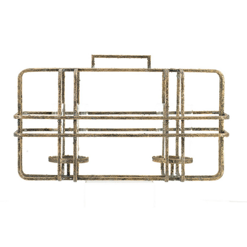 Decorative Candle Holder with Glass and Gold Open Geometric Frame - BM350161