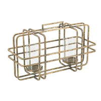 Decorative Candle Holder with Glass and Gold Open Geometric Frame - BM350161