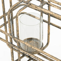 Decorative Candle Holder with Glass and Gold Open Geometric Frame - BM350161