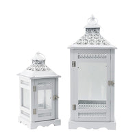 Decorative Lantern Set of 2, Classic Cut Out Details and Glass Panels, White - BM350162