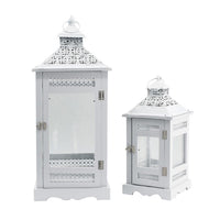 Decorative Lantern Set of 2, Classic Cut Out Details and Glass Panels, White - BM350162