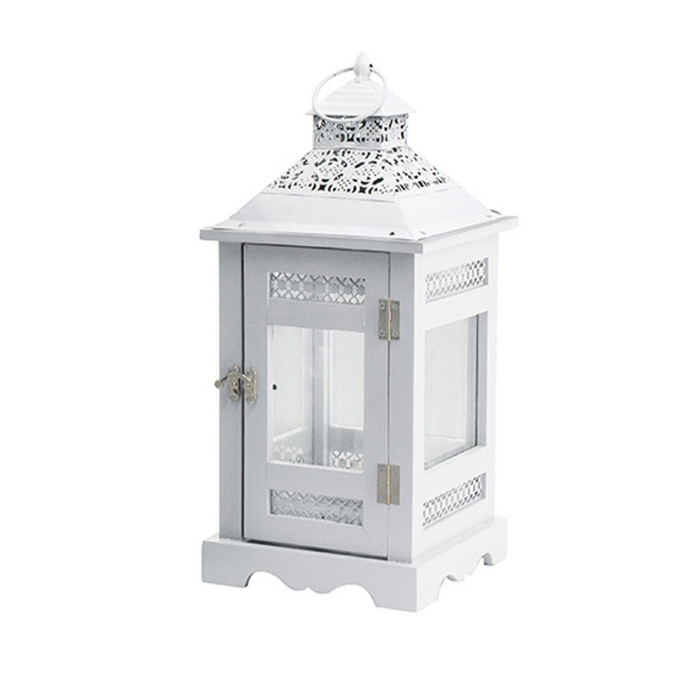 Decorative Lantern Set of 2, Classic Cut Out Details and Glass Panels, White - BM350162