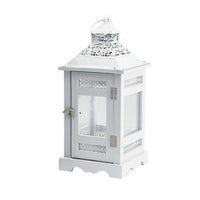 Decorative Lantern Set of 2, Classic Cut Out Details and Glass Panels, White - BM350162