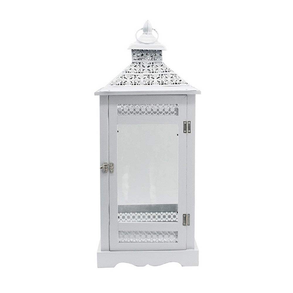 Decorative Lantern Set of 2, Classic Cut Out Details and Glass Panels, White - BM350162