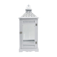 Decorative Lantern Set of 2, Classic Cut Out Details and Glass Panels, White - BM350162