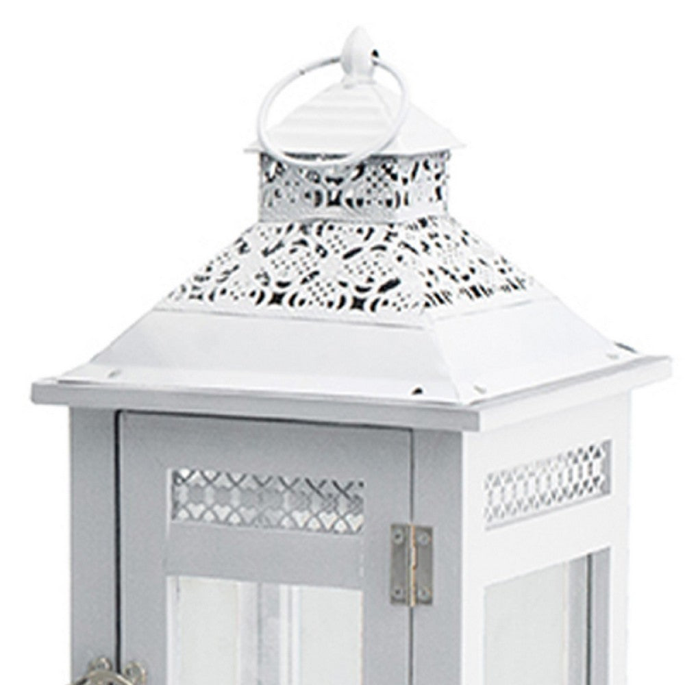 Decorative Lantern Set of 2, Classic Cut Out Details and Glass Panels, White - BM350162