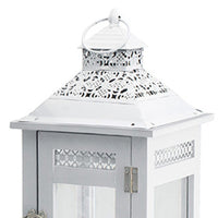 Decorative Lantern Set of 2, Classic Cut Out Details and Glass Panels, White - BM350162