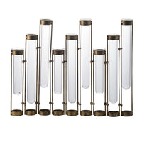 Glass Flower Vase with Separate Tubes and Bronze Metal Stand, 14 Inch Accent - BM350163