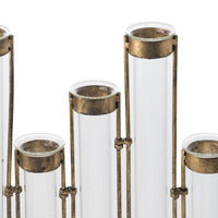 Glass Flower Vase with Separate Tubes and Bronze Metal Stand, 14 Inch Accent - BM350163