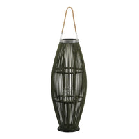 Prish Tall Lantern, Glass Insert, 33 Inch Green Bamboo Frame, Hemp Rope - BM350164