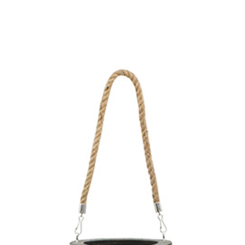 Prish Tall Lantern, Glass Insert, 33 Inch Green Bamboo Frame, Hemp Rope - BM350164