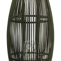Prish Tall Lantern, Glass Insert, 33 Inch Green Bamboo Frame, Hemp Rope - BM350164