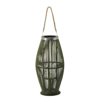 Prish Lantern, Glass Insert, 23 Inch Green Bamboo Frame, Hemp Rope - BM350165
