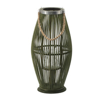 Prish Lantern, Glass Insert, 23 Inch Green Bamboo Frame, Hemp Rope - BM350165