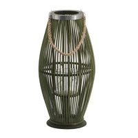 Prish Lantern, Glass Insert, 23 Inch Green Bamboo Frame, Hemp Rope - BM350165