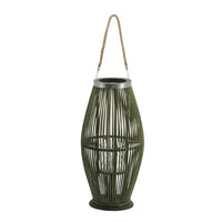 Prish Lantern, Glass Insert, 23 Inch Green Bamboo Frame, Hemp Rope - BM350165