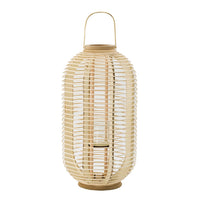 Rattan Bamboo Lantern with Glass Insert, Natural Beige Open Weave Frame - BM350166