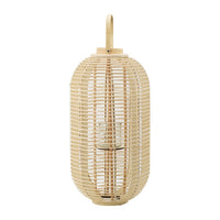 Rattan Bamboo Lantern with Glass Insert, Natural Beige Open Weave Frame - BM350166