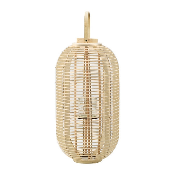 Rattan Bamboo Lantern with Glass Insert, Natural Beige Open Weave Frame - BM350166