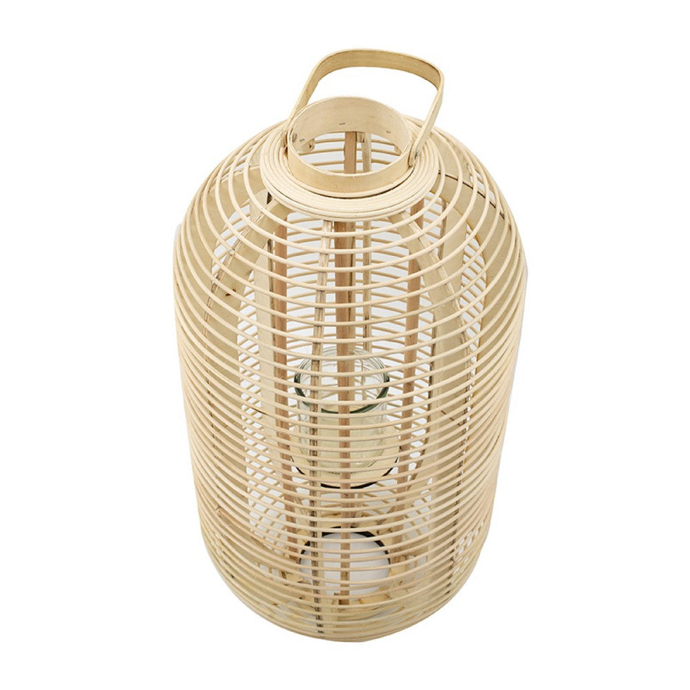 Rattan Bamboo Lantern with Glass Insert, Natural Beige Open Weave Frame - BM350166