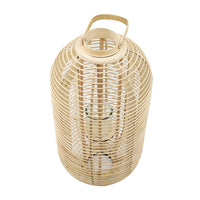 Rattan Bamboo Lantern with Glass Insert, Natural Beige Open Weave Frame - BM350166