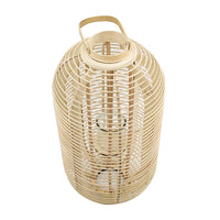 Rattan Bamboo Lantern with Glass Insert, Natural Beige Open Weave Frame - BM350166
