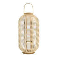 Rattan Bamboo Lantern with Glass Insert, Natural Beige Open Weave Frame - BM350166