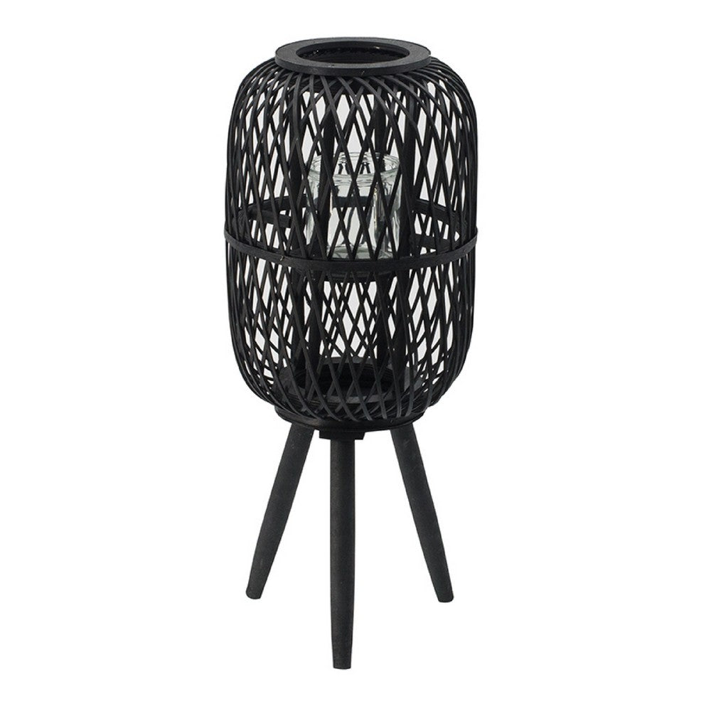 Lantern, Glass Insert with Black Bamboo Lattice Tripod Frame, 24 Inch - BM350168