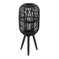 Lantern, Glass Insert with Black Bamboo Lattice Tripod Frame, 24 Inch - BM350168